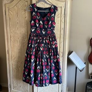 Modcloth Navy and Pink Patterned Midi Party Dress